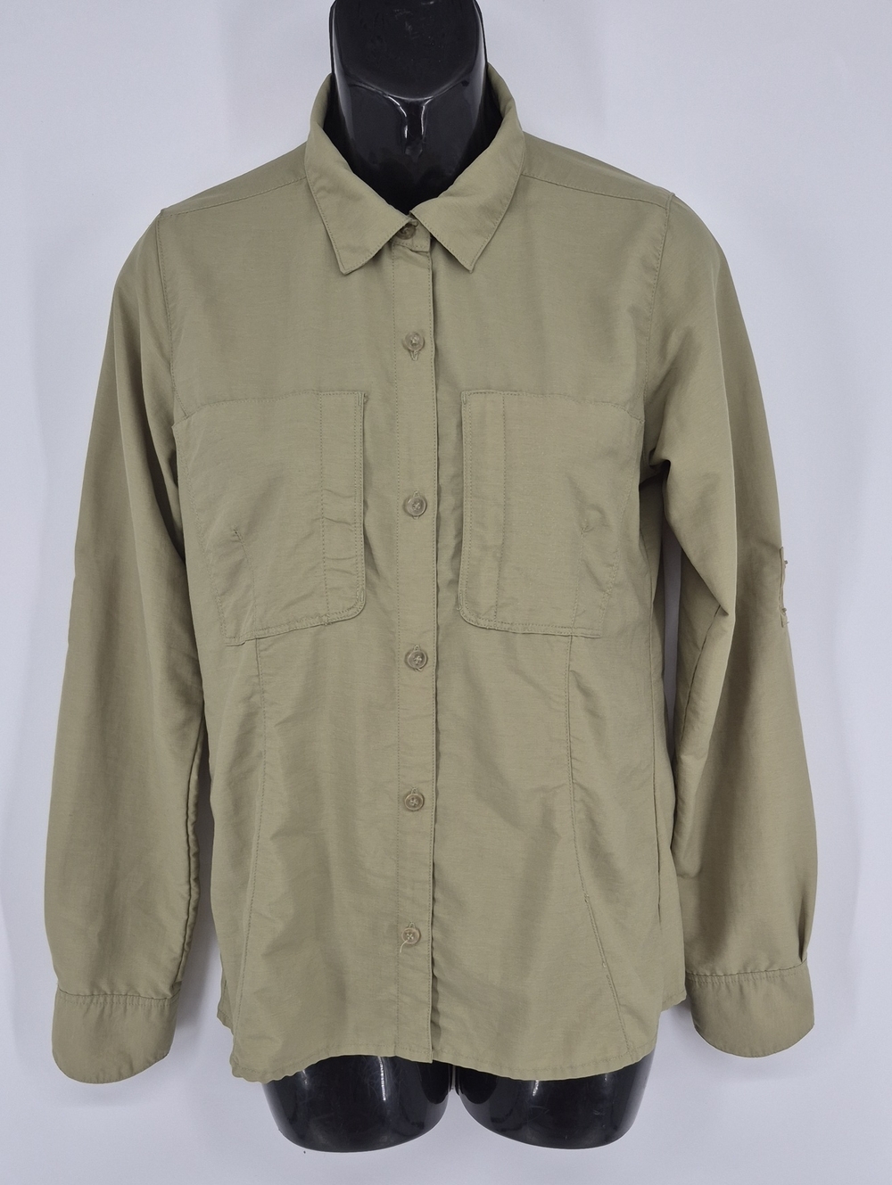 Royal Robbins Shirt Green Long Sleeve Roll Tab Button Hiking Outdoor Women XS